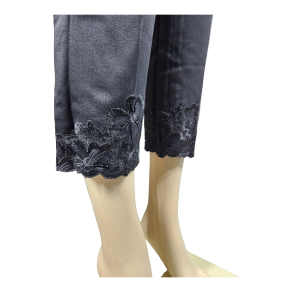 Jones New York Luxury signature petite 4p black anklecut embroidered pants - Picture 8 of 11